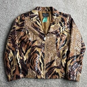 Selene Sport Jacket Womens 8 Brown Animal Print Faux Leather Zip Lined Short